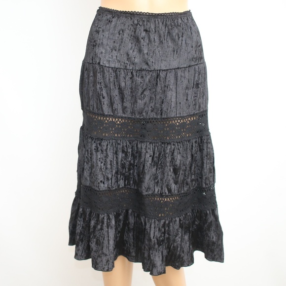 NEW Rampage Black Lace Velvet Boho Skirt M - Picture 1 of 8
